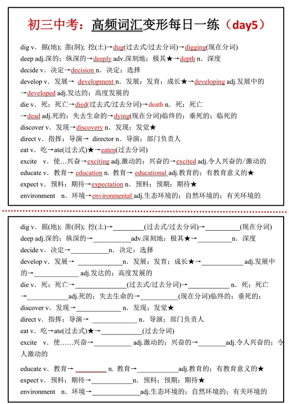 中考高频词汇每日一练 第6张