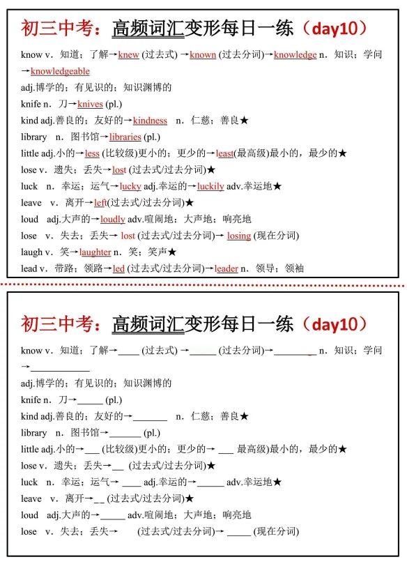 中考高频词汇每日一练 第11张