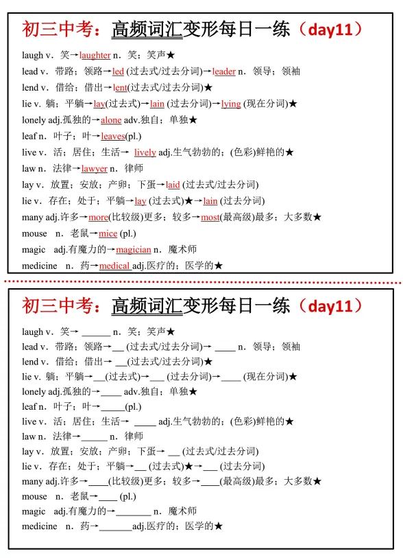 中考高频词汇每日一练 第12张