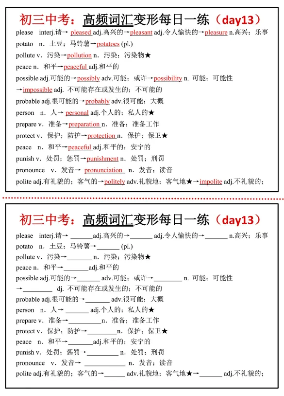 中考高频词汇每日一练 第14张