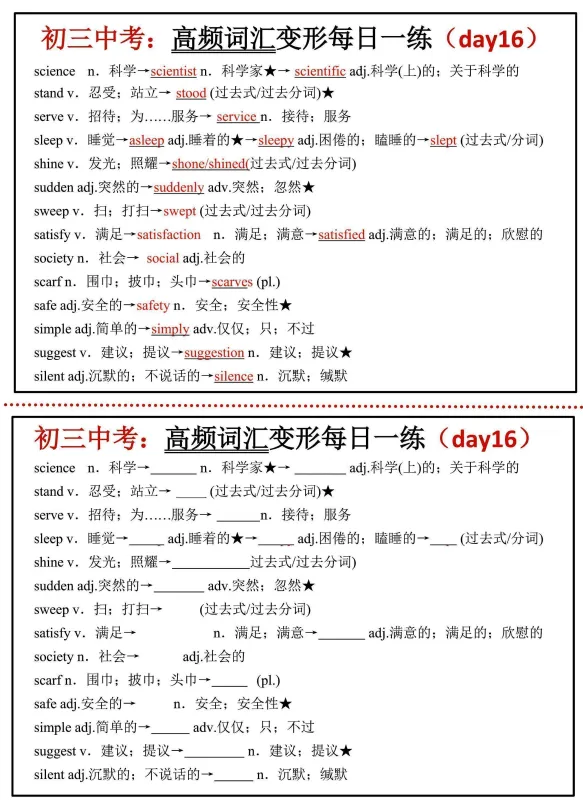 中考高频词汇每日一练 第17张