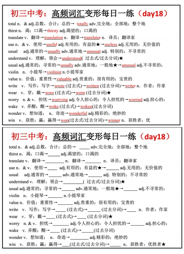 中考高频词汇每日一练 第19张