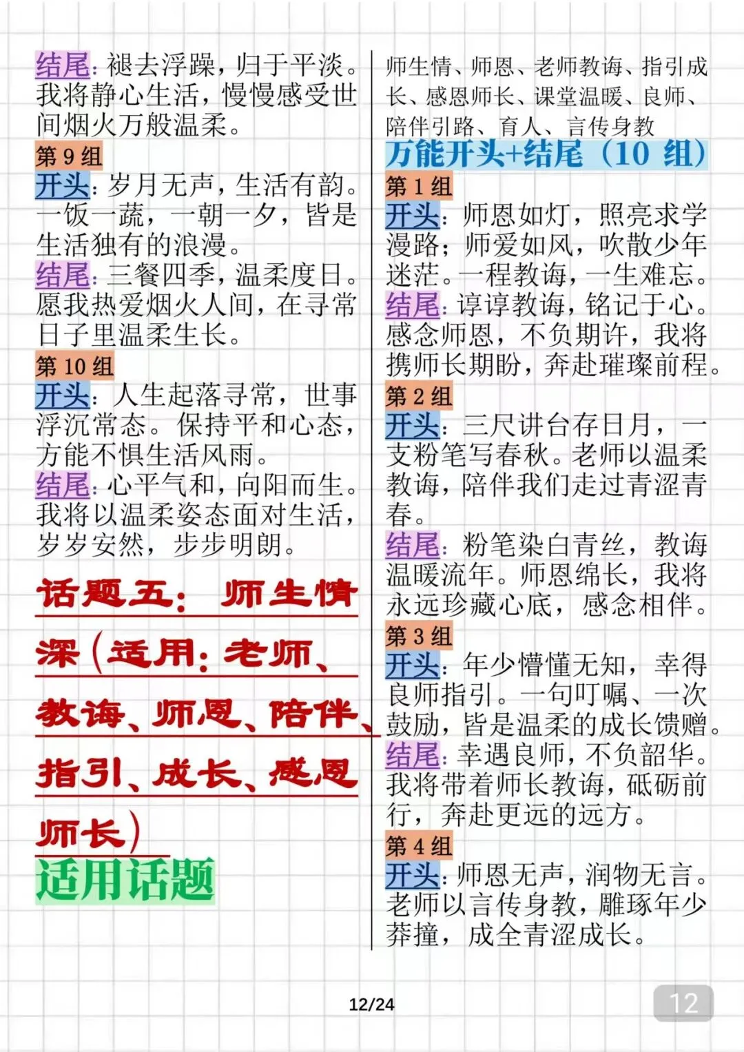 可以打印出来背诵的中考语文万能作文开头结尾,很全 第12张