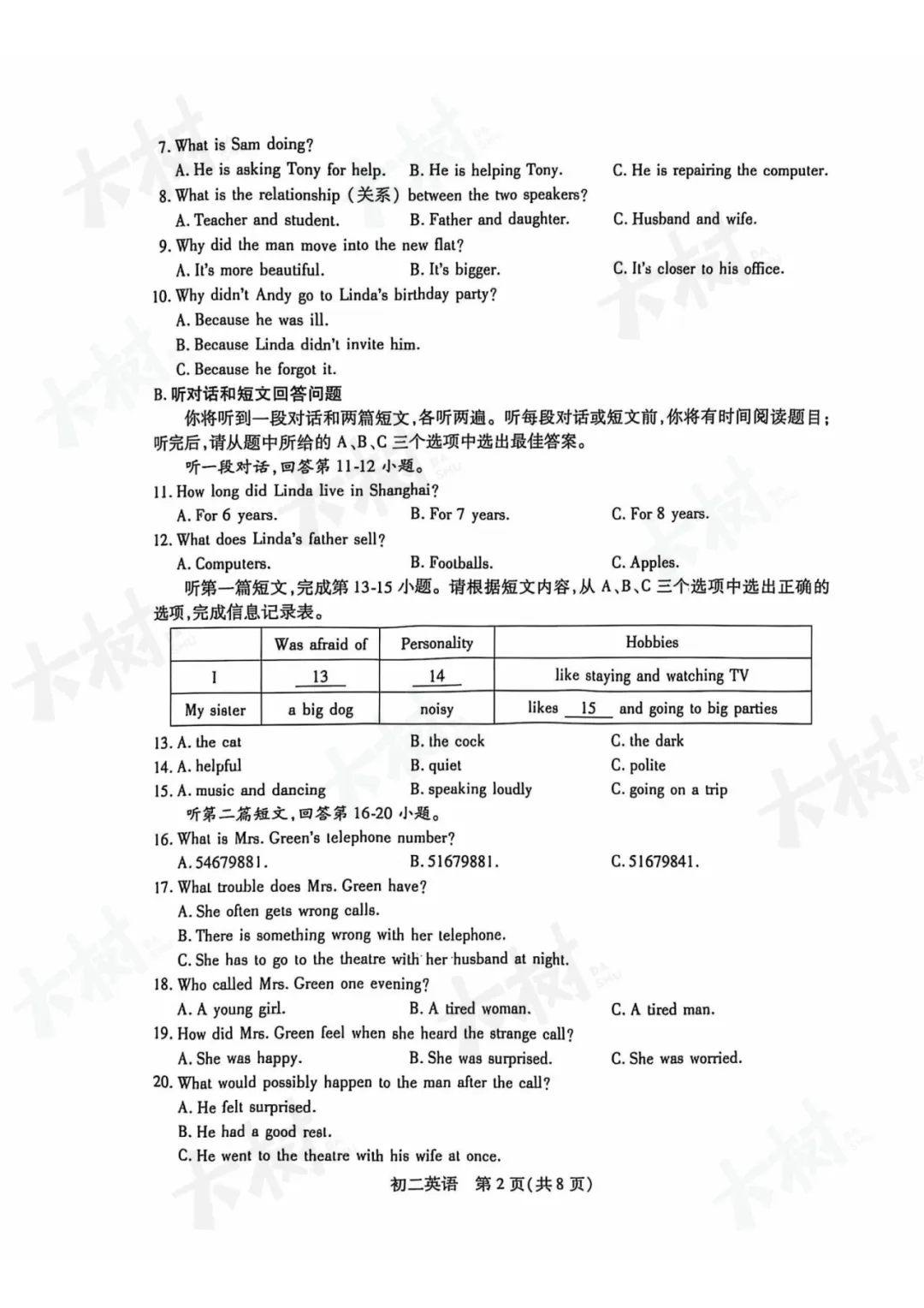 【初二英语】昆虞太张期中试卷来啦,快来对答案! 第6张
