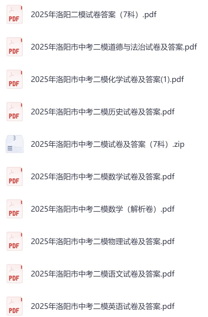 【洛阳二模】2025年洛阳市中考二模试卷及答案(7科) 第1张 【洛阳二模】2025年洛阳市中考二模试卷及答案(7科) 第1张