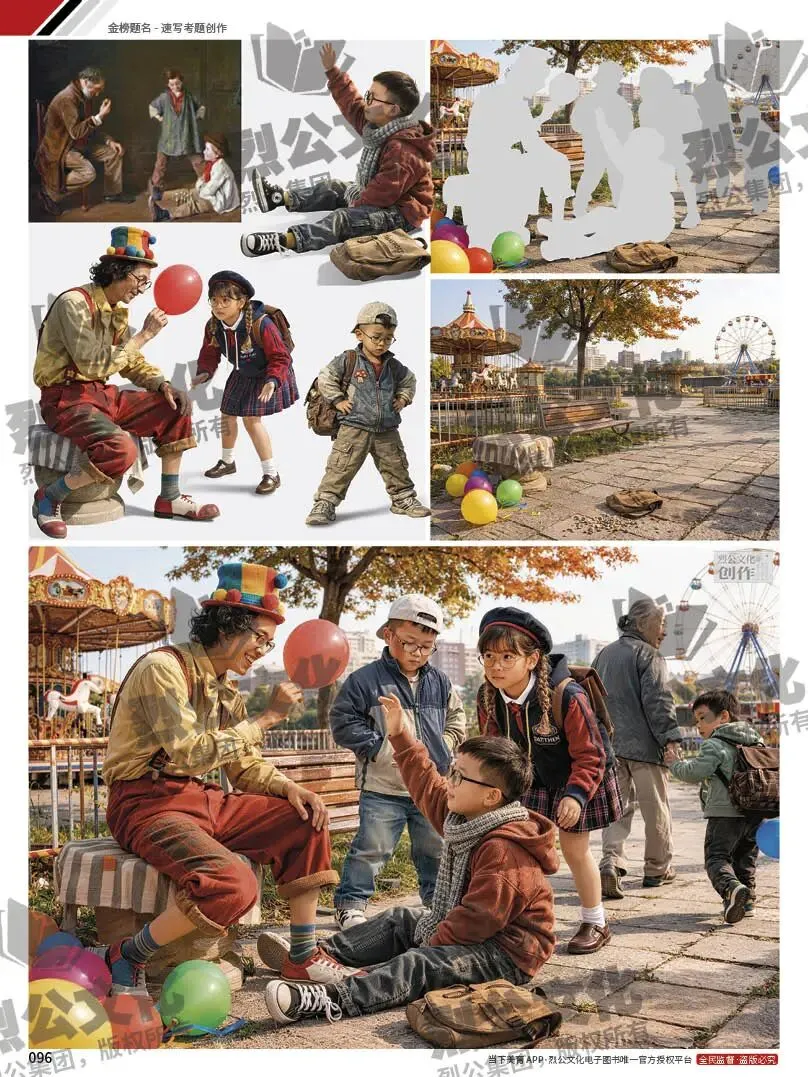 《金榜题名-速写考题创作》从考试题型出发,涵盖改革单人到多人场景、美术鉴赏二创、模板套题、一题多解、创意速写、真题与考月考 第118张