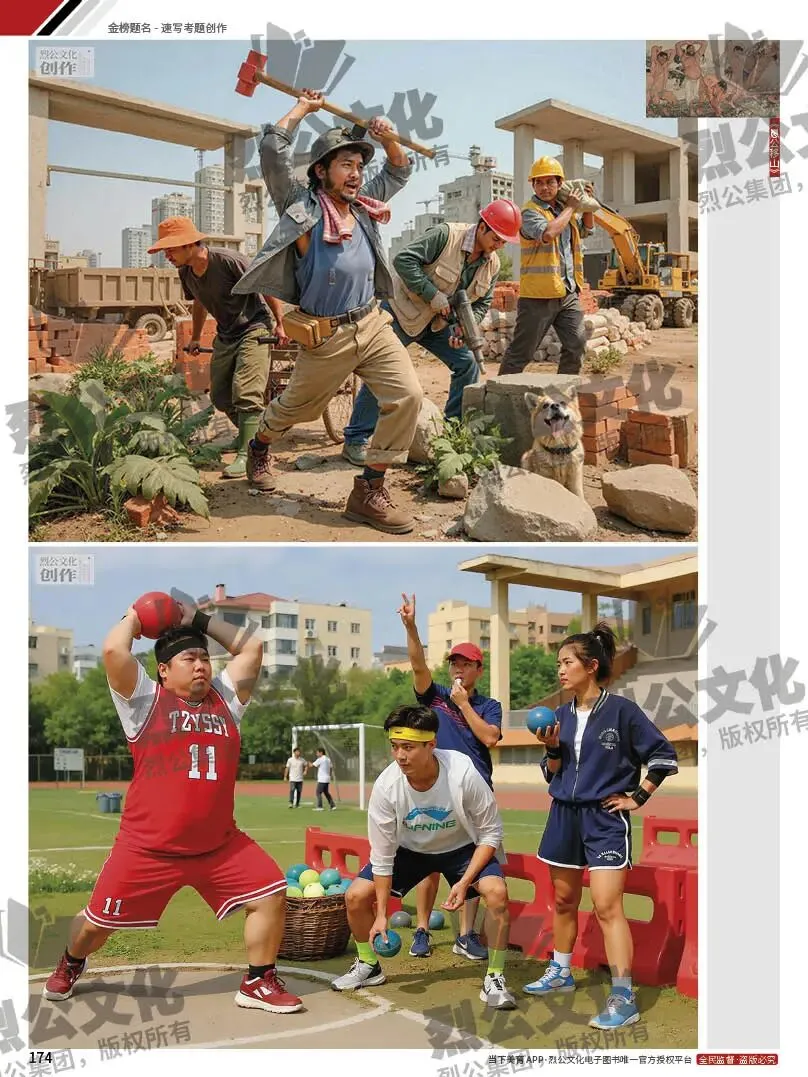 《金榜题名-速写考题创作》从考试题型出发,涵盖改革单人到多人场景、美术鉴赏二创、模板套题、一题多解、创意速写、真题与考月考 第196张