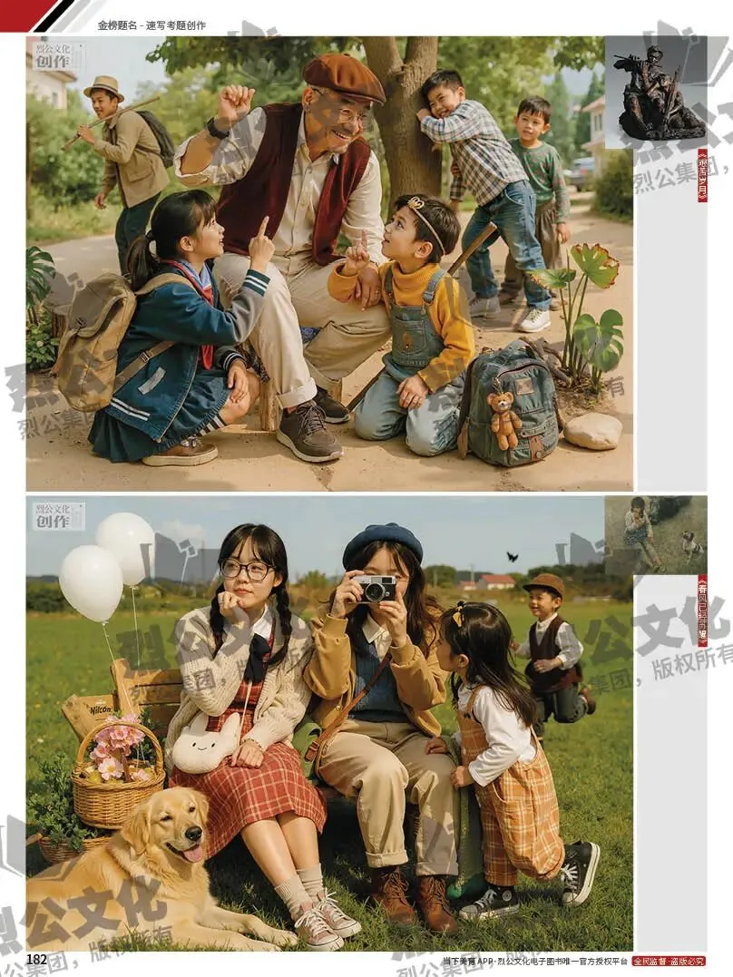 《金榜题名-速写考题创作》从考试题型出发,涵盖改革单人到多人场景、美术鉴赏二创、模板套题、一题多解、创意速写、真题与考月考 第204张