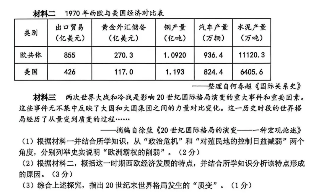 2026中考历史模拟考试(省实验二模)含答案 第6张