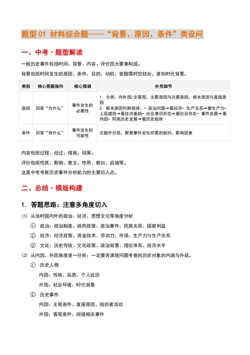 30分拿满!上海中考历史【材料综合题】答题模版思路+闭坑技巧 第6张