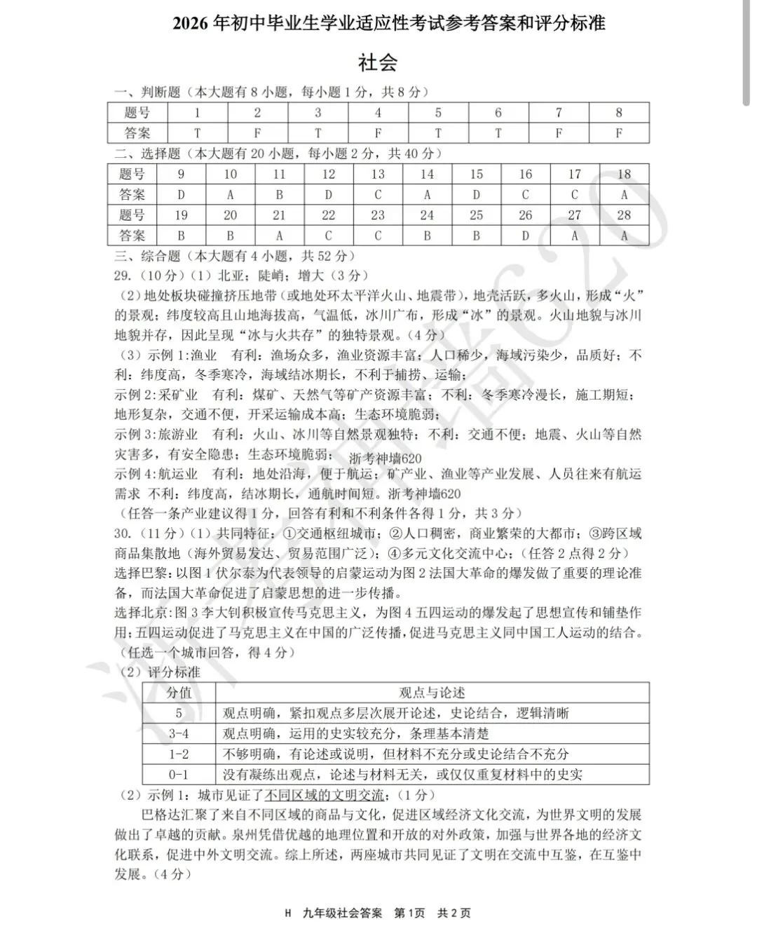 2605台州黄岩区二模社会试卷 第9张
