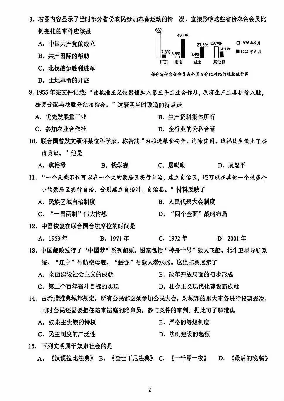 完整版可打印!2026年联合体中考历史一模试卷 第10张