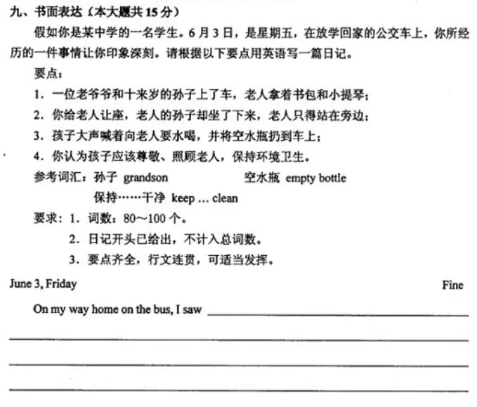 历年天津中考英语作文真题!评分标准! 第17张