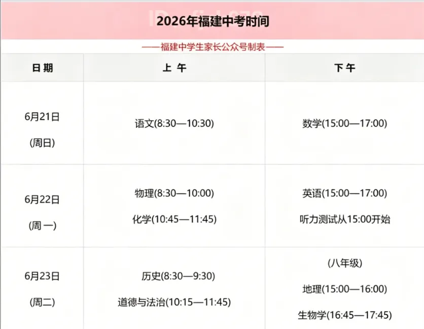 【中考资讯】刚刚!2026年福建2地发布中高考通知! 第7张