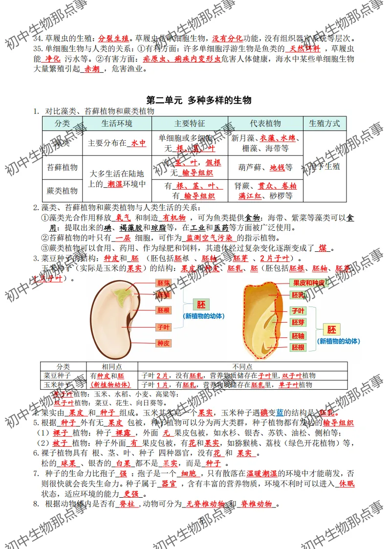 初中生物中考知识点 (人教版2026年最新版)-第8张图片-四季读书网 初中生物中考知识点 (人教版2026年最新版)-第8张图片-四季读书网