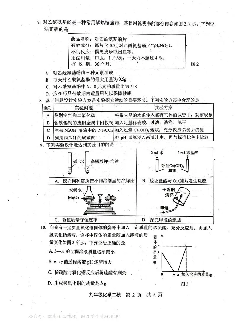 中考模拟|2025年河北省唐山市路北区中考二模化学试卷(后附打印版下载链接) 第3张