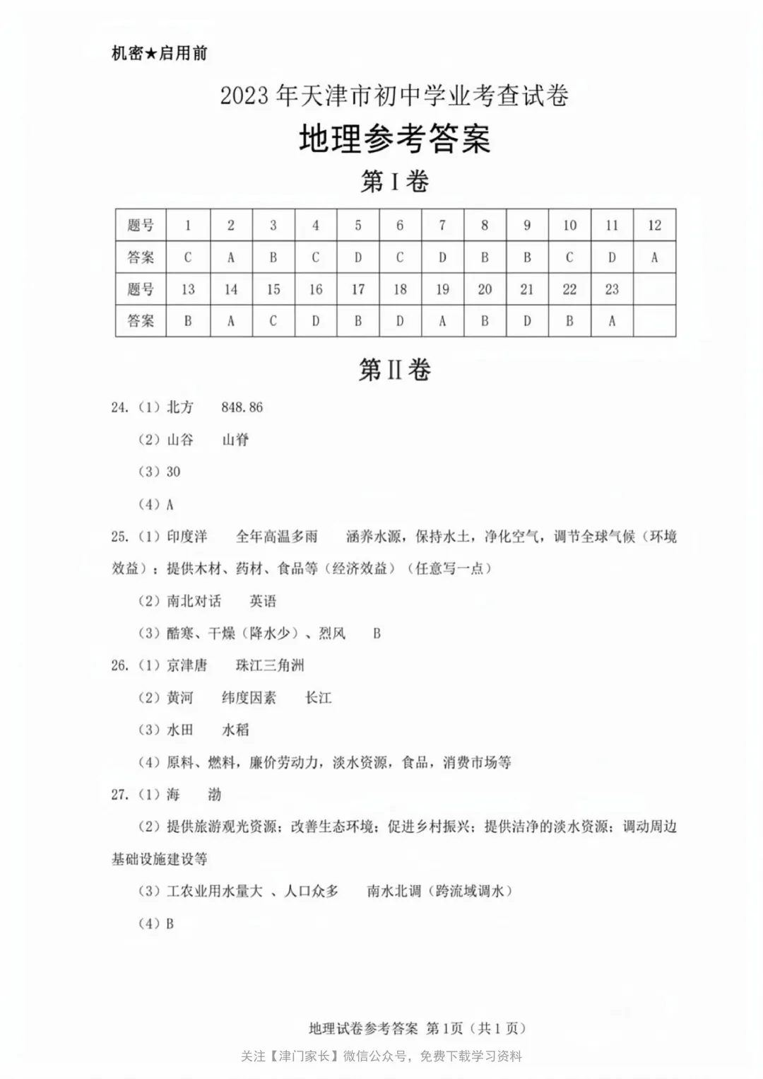 2023年天津市地理会考试卷分析及真题免费下载 第3张