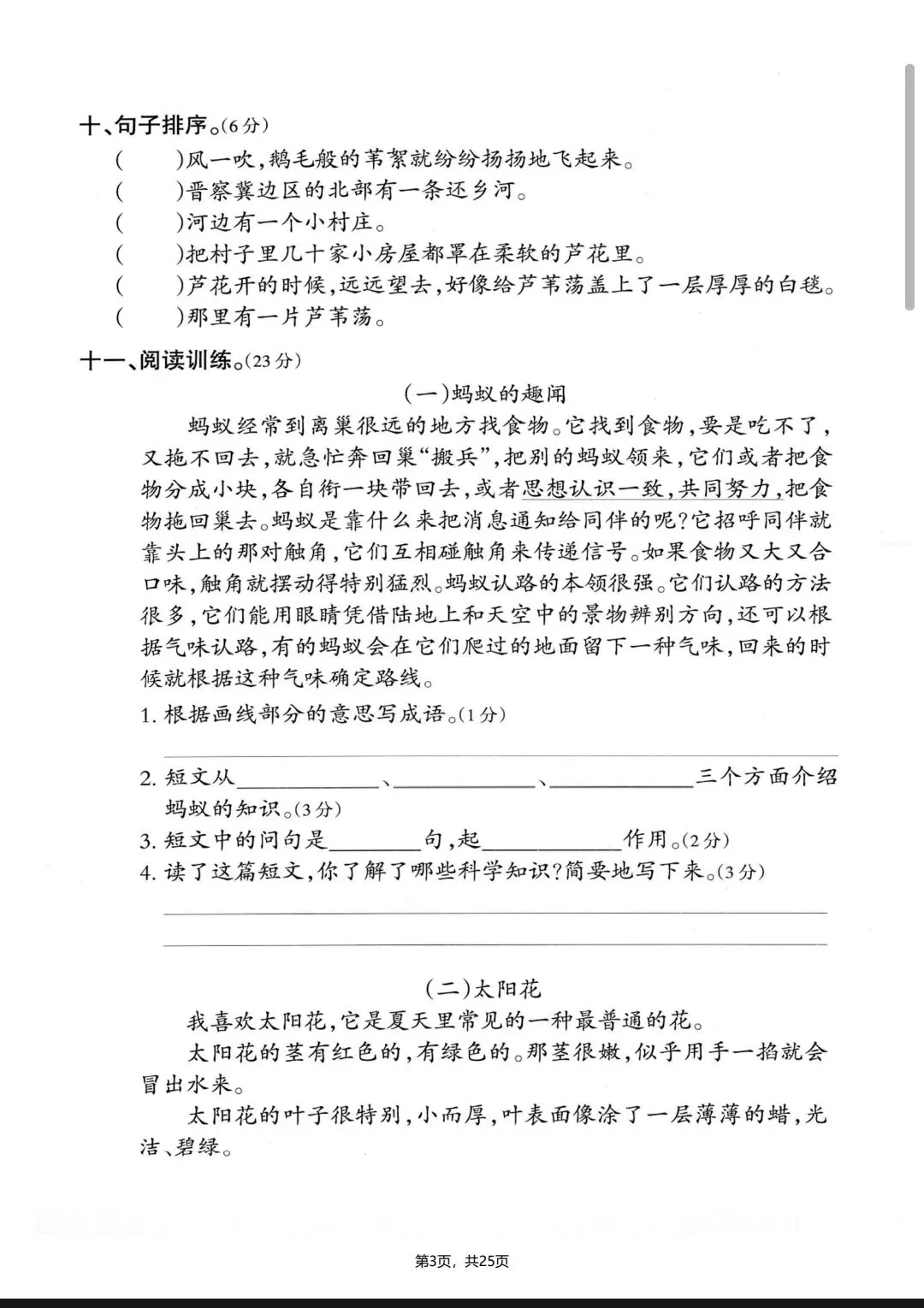 四上语文《期中考试卷》5套有答案 第5张