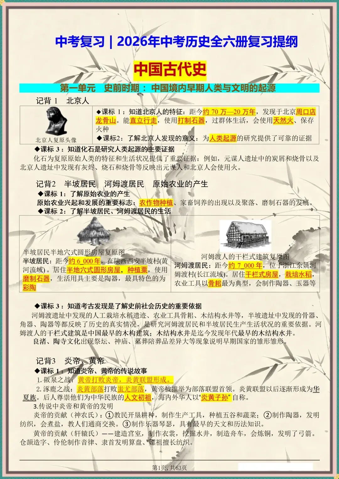 中考复习|2026年中考历史全六册复习提纲(电子版可打印) 第1张