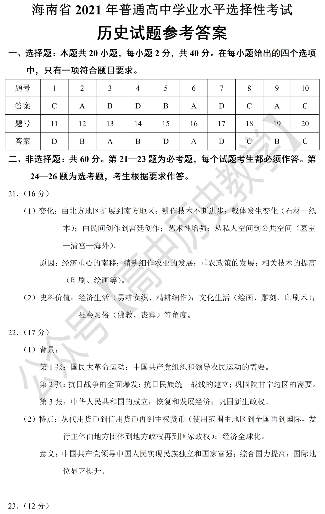 高考真题|2021年高考海南卷历史试题和答案 第10张