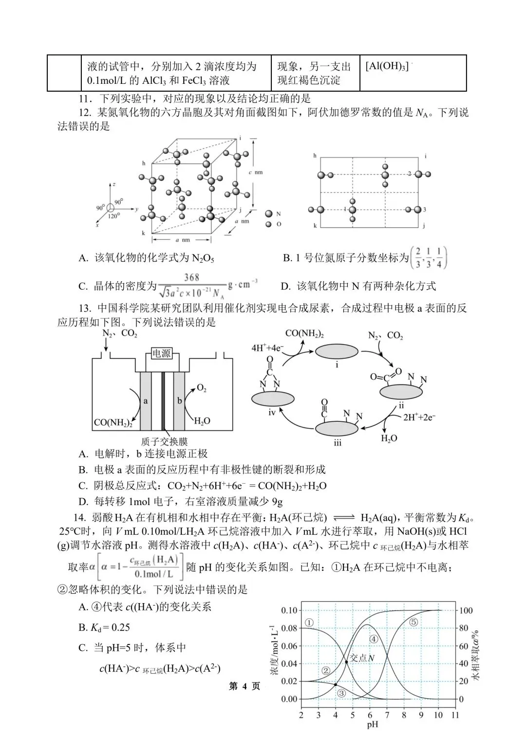 化学试卷-陕西师大附中2025—2026学年度高三年级第九次模考 第4张 化学试卷-陕西师大附中2025—2026学年度高三年级第九次模考 第4张