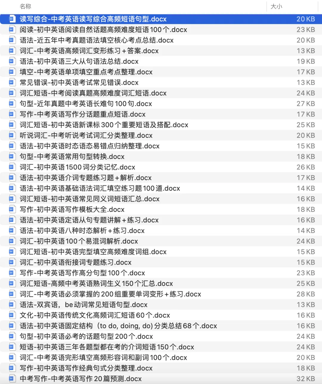 中考英语读写综合高频短语句型100个 第2张
