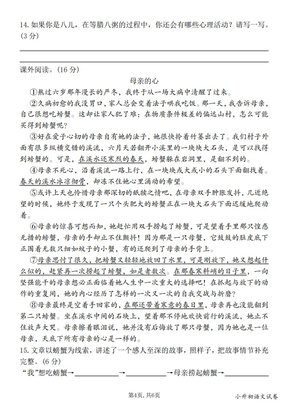 六年级小升初语文毕业真题情境卷(三) 第4张