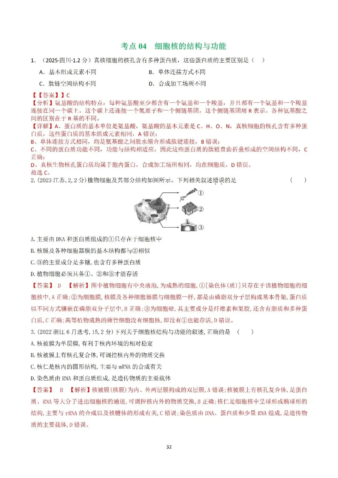 生物高考真题—专题02 细胞的结构和功能 第32张