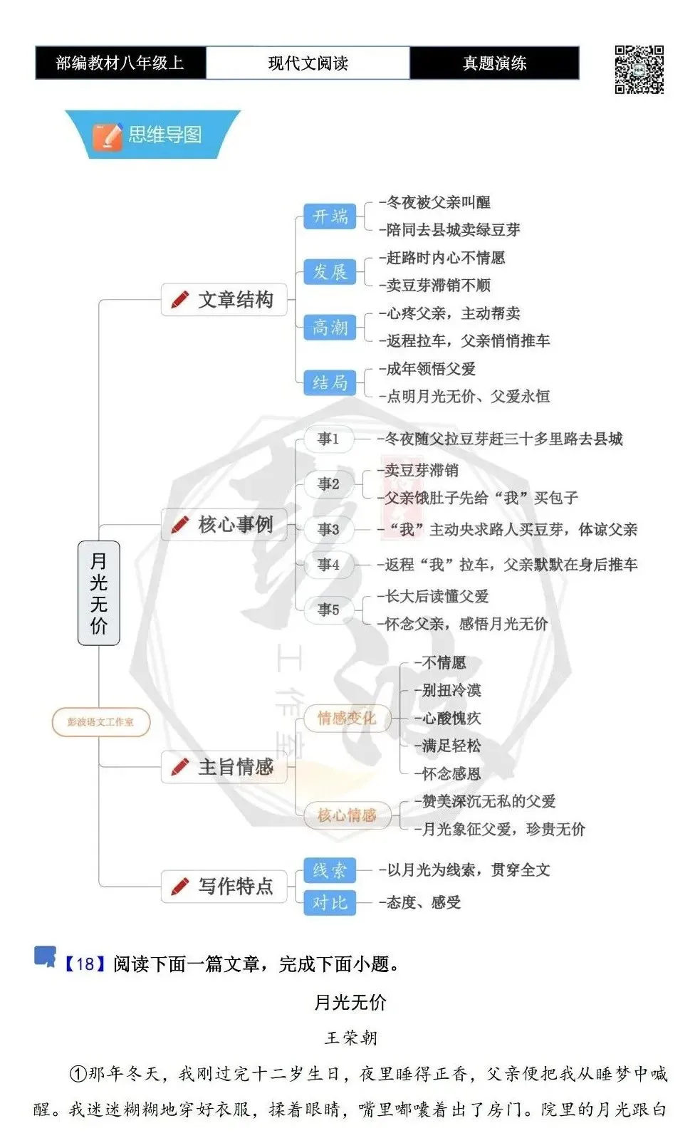 【现代文阅读-真题演练】八年级上-18-月光无价-思维导图+试题精析 第5张