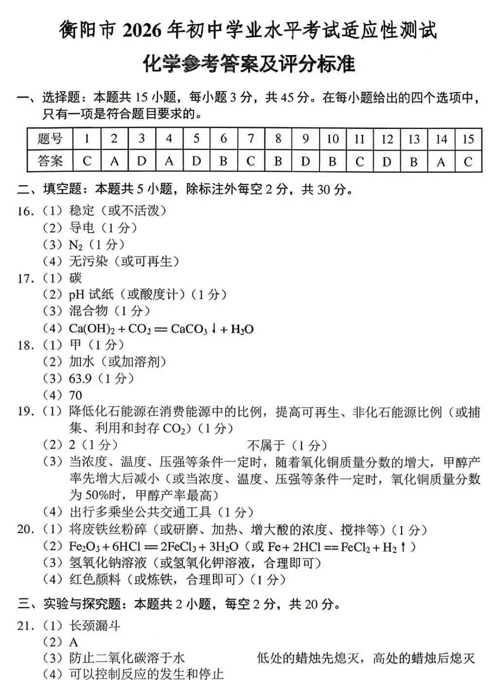 2026年湖南中考适应性测试化学卷(衡阳)-第10张图片-四季读书网
