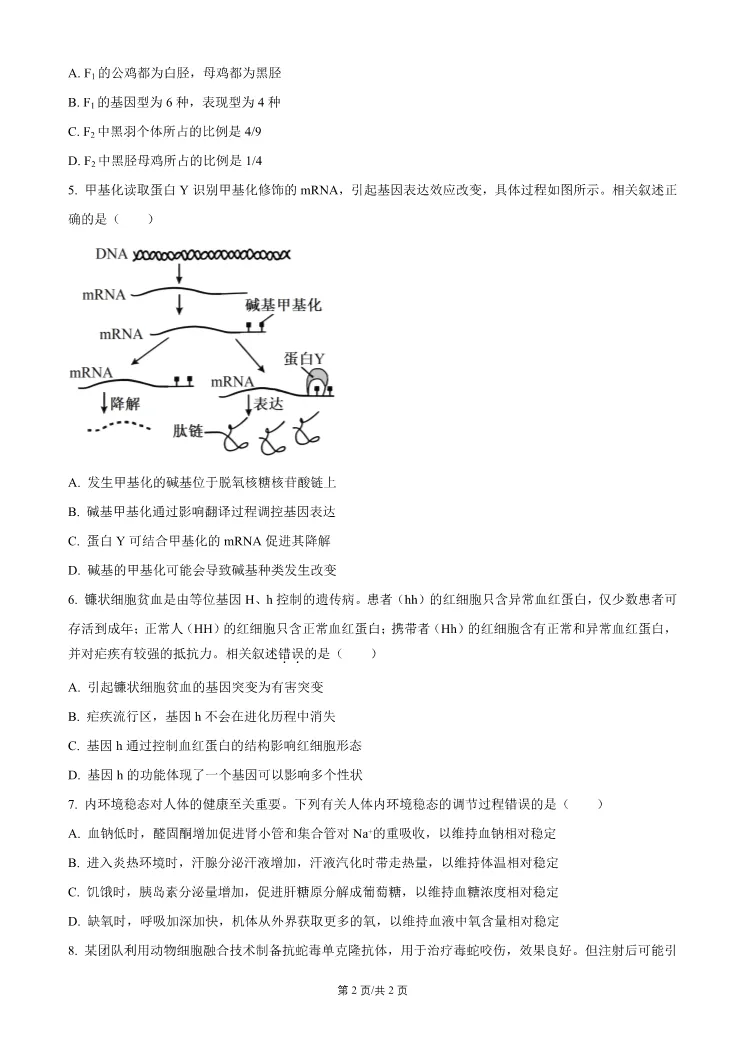 2026北京门头沟高三一模生物试卷 第2张