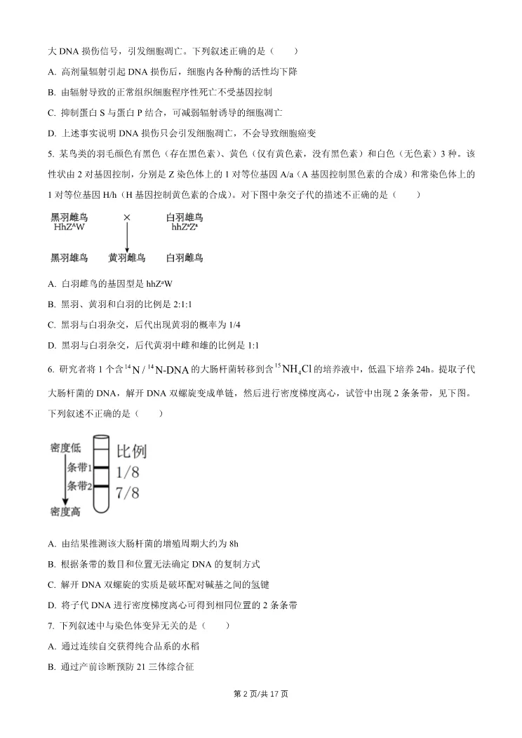 2026北京石景山高三一模生物试卷 第2张