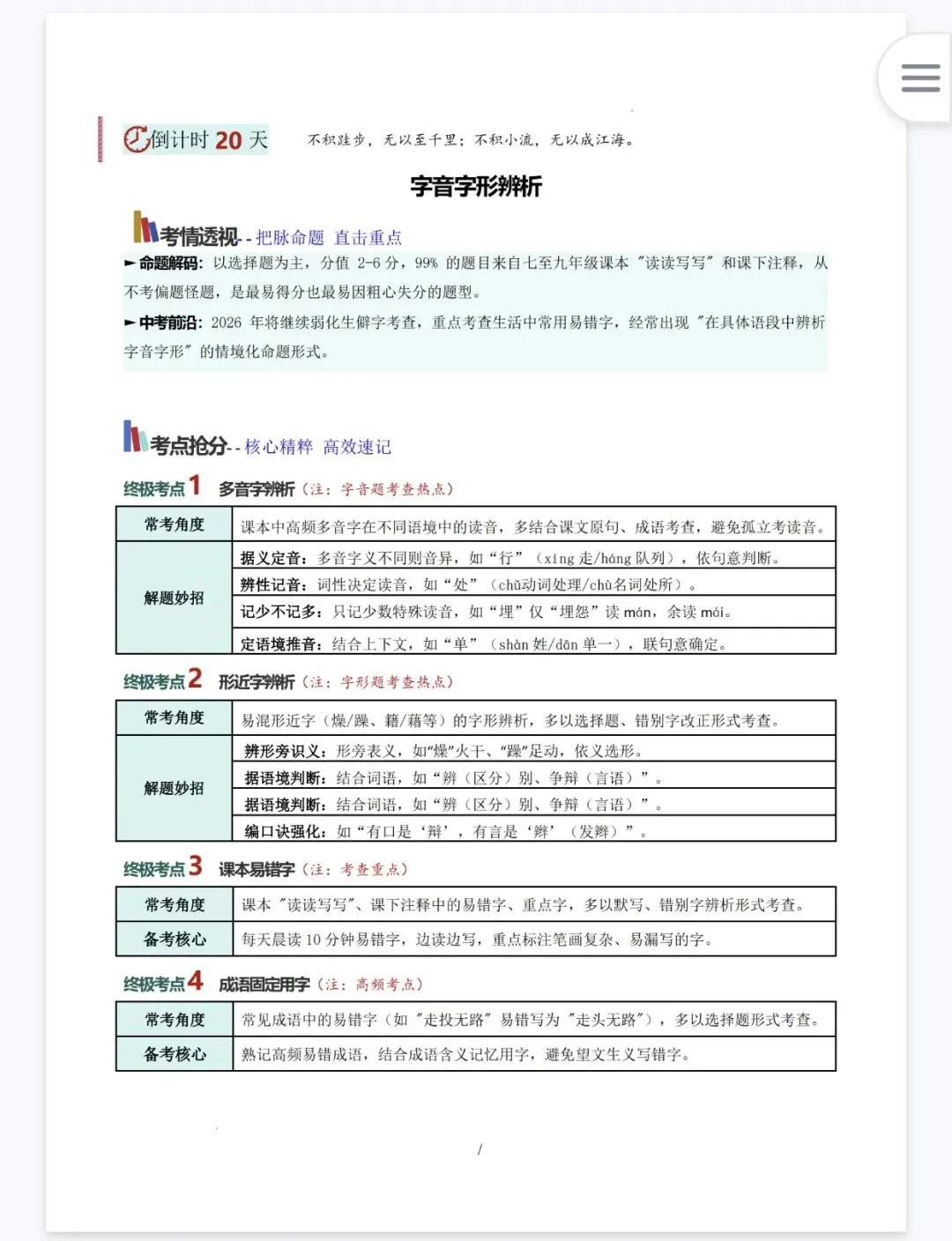 【初中】2026中考学科网考前20天终极攻略语文数学英语物理化学生物历史道法地理9科全讲义 第9张