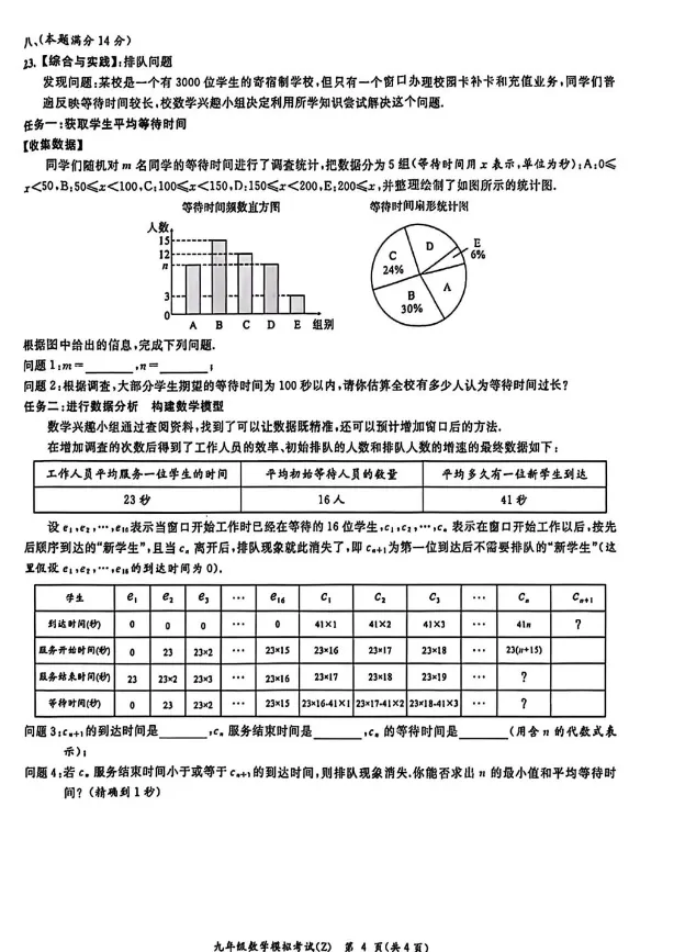 阜阳市2026年中考二模数学试卷(有答案) 第4张