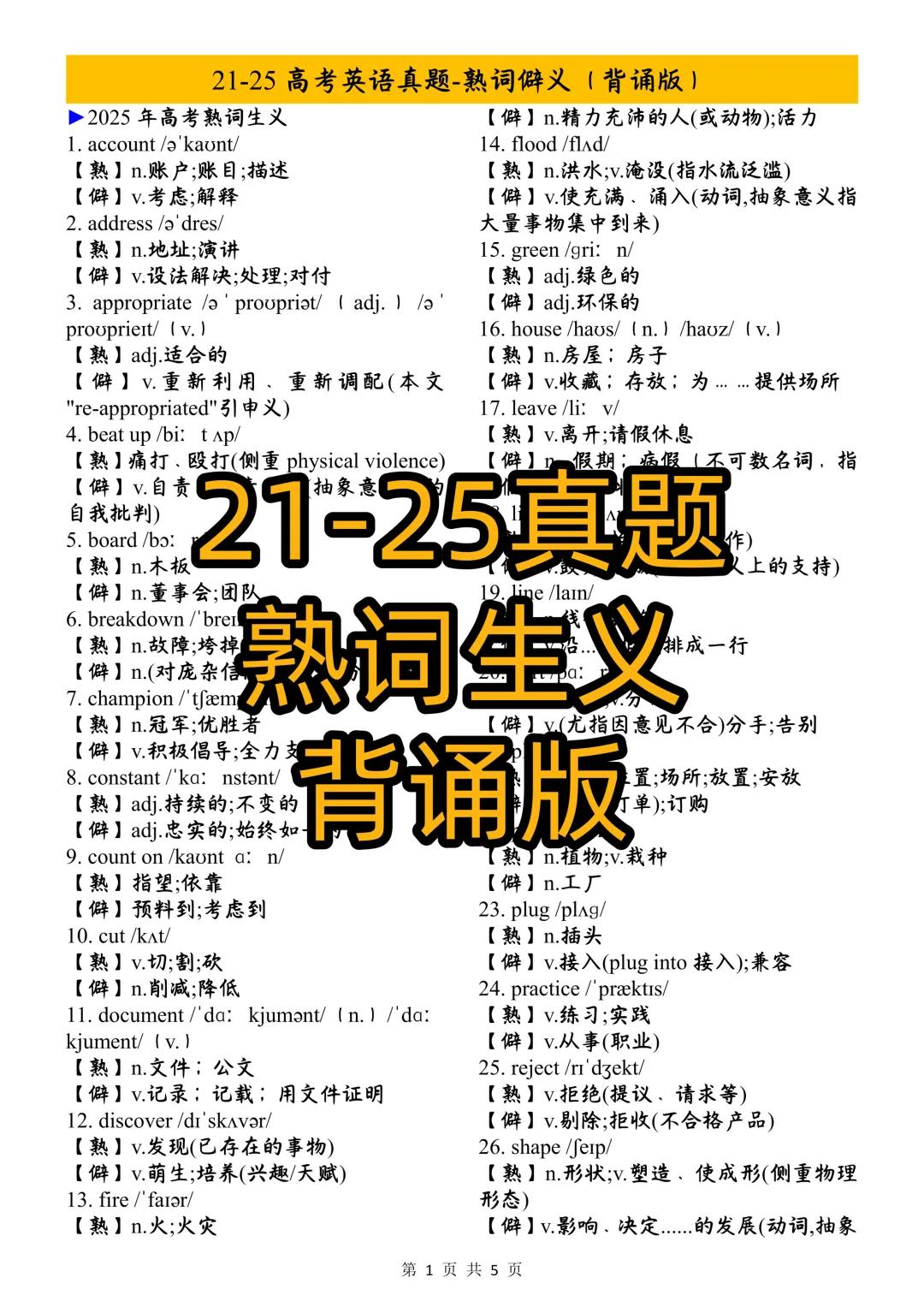 英语高考真题熟词生义含真题例句背诵版+默写版 第25张