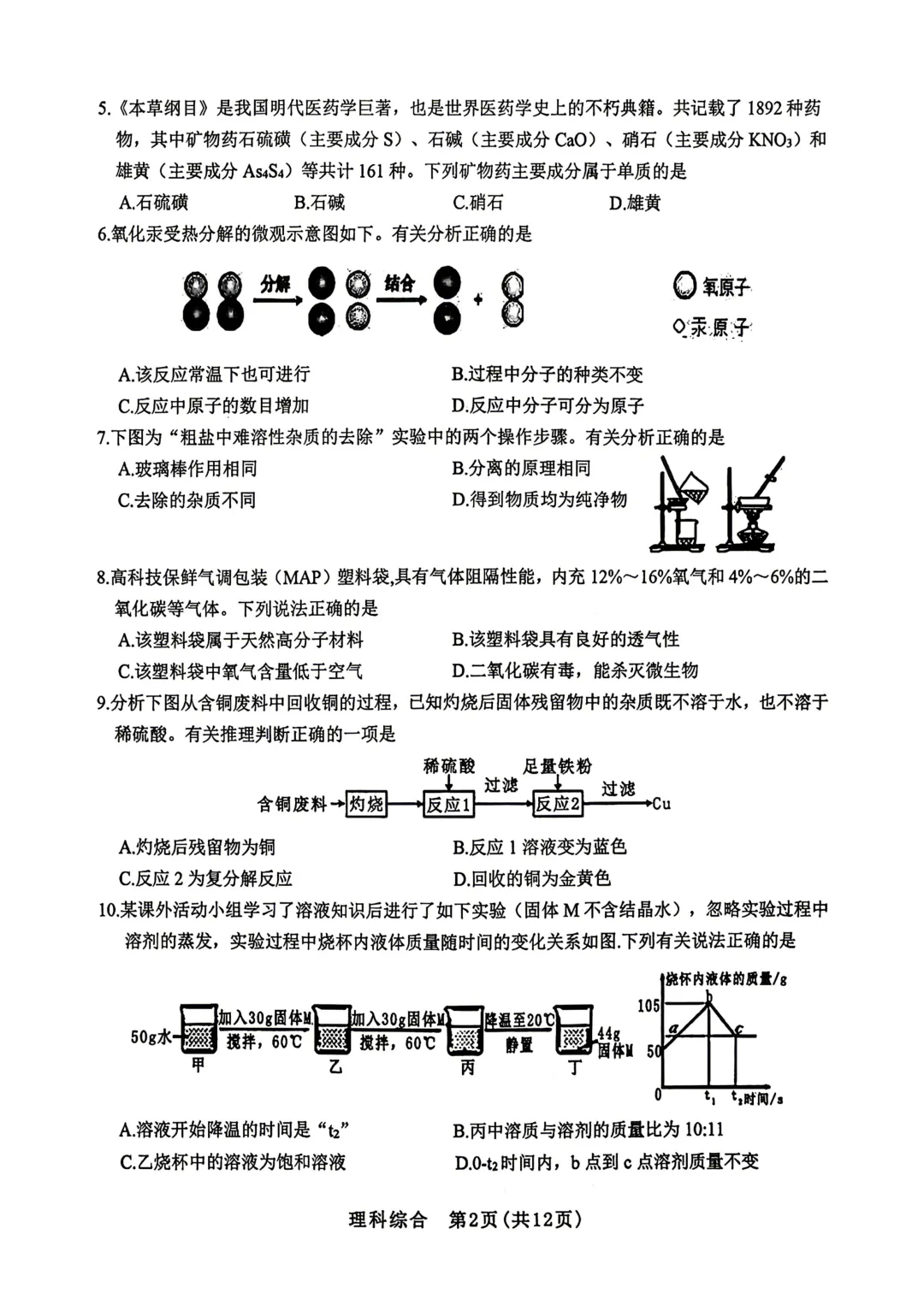 【晋中模拟】【化学】2026年初中学业水平考试模拟测试试卷 第2张 【晋中模拟】【化学】2026年初中学业水平考试模拟测试试卷 第2张