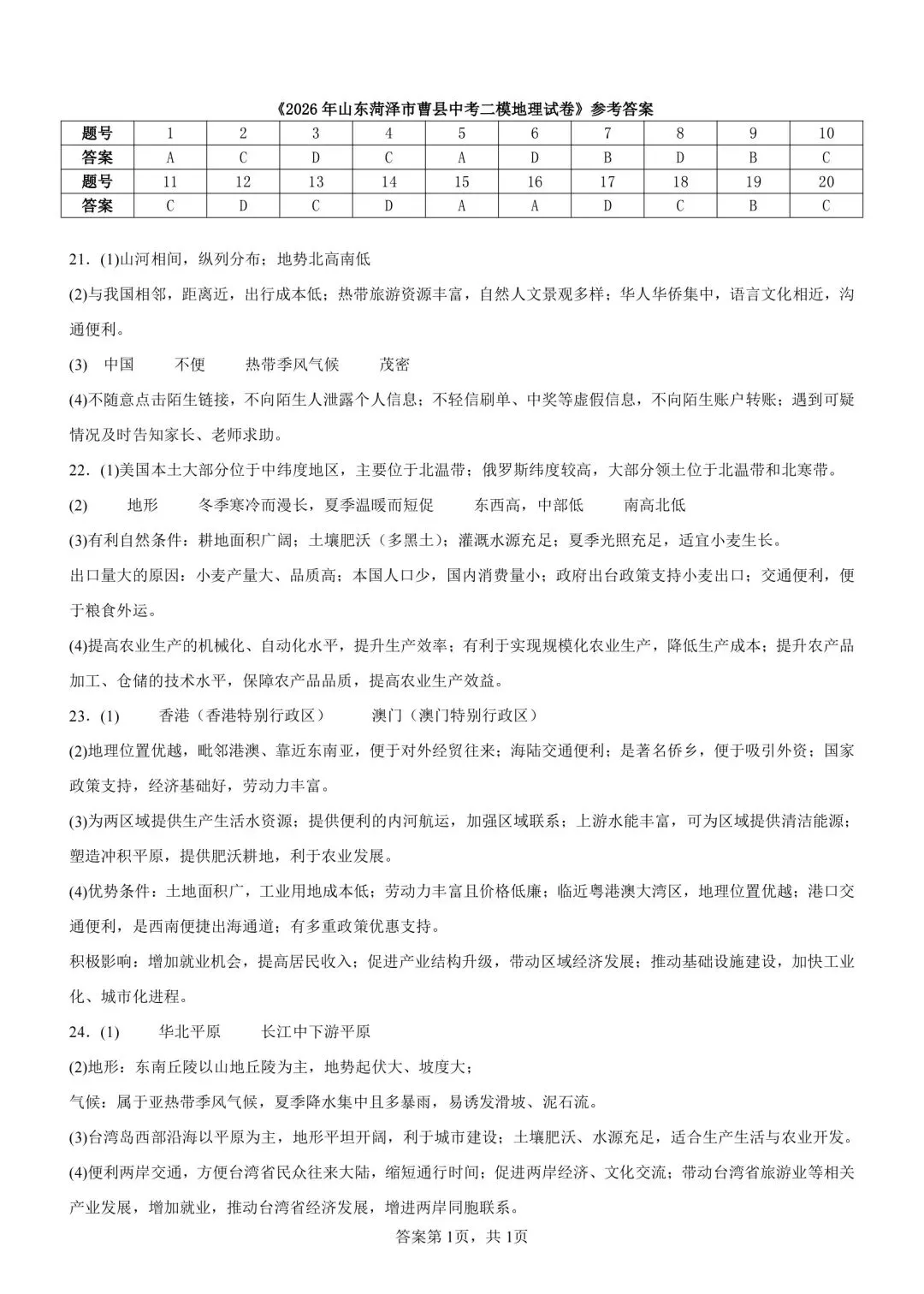 2026年山东菏泽市曹县中考二模地理试卷 第9张