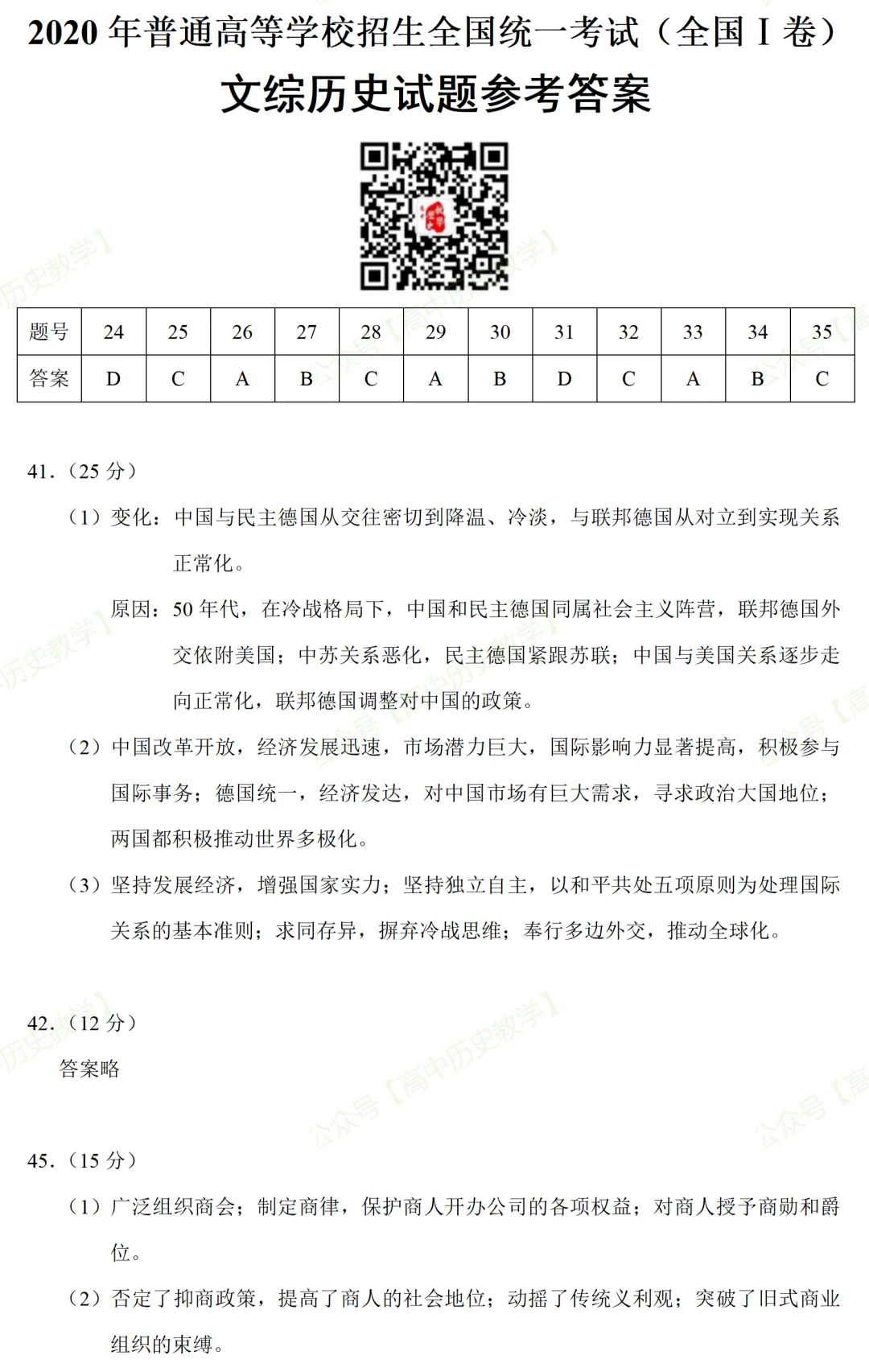 高考真题|2020年高考全国 Ⅰ卷(乙卷)历史试题和答案 第9张