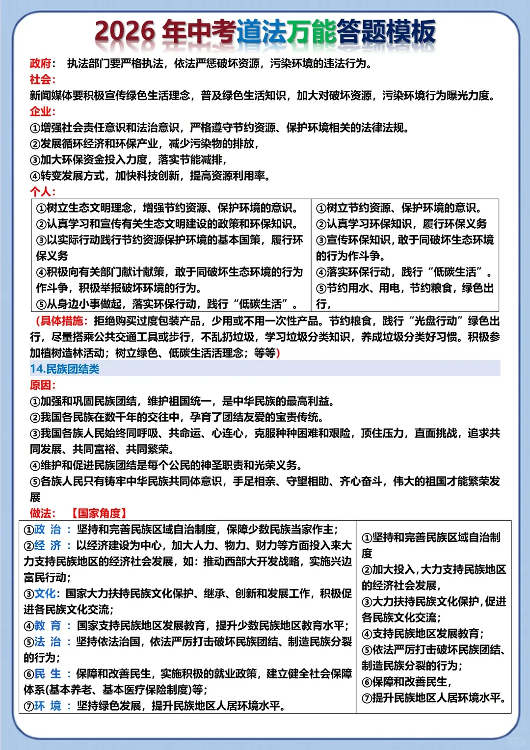 2026年中考道法万能定位答题模板直接抄!两小时背完,考试=抄答案 第20张