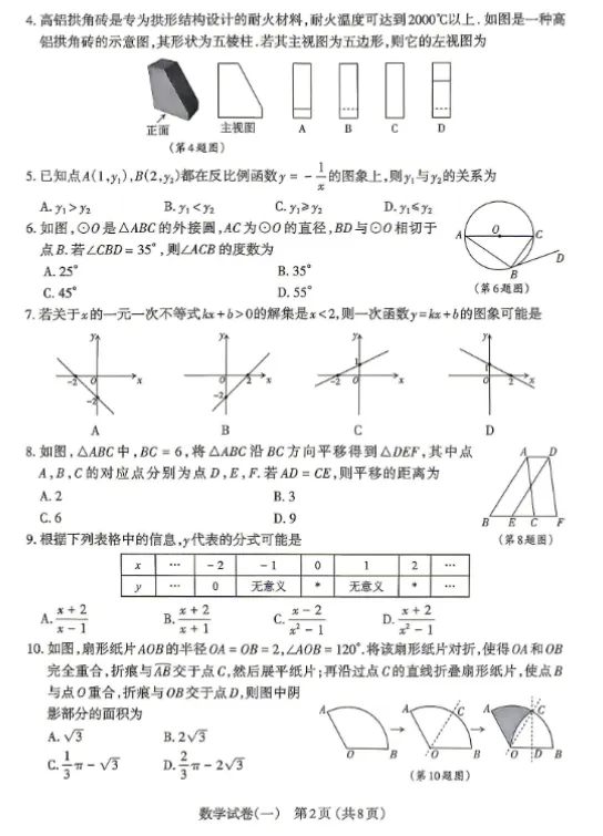 2026山西中考太原一模试题及答案 第2张