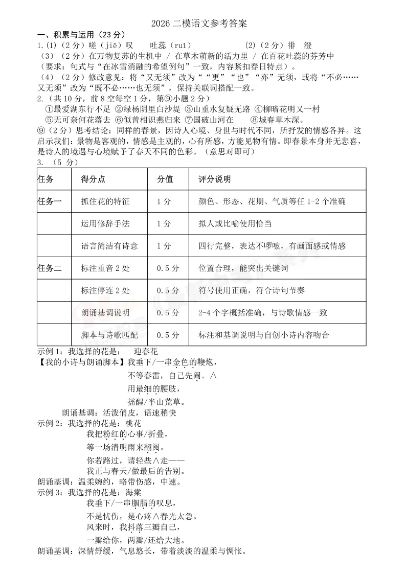 [二模]2026年三门峡市二模试卷(7科全)试卷、听力及参考答案 第9张