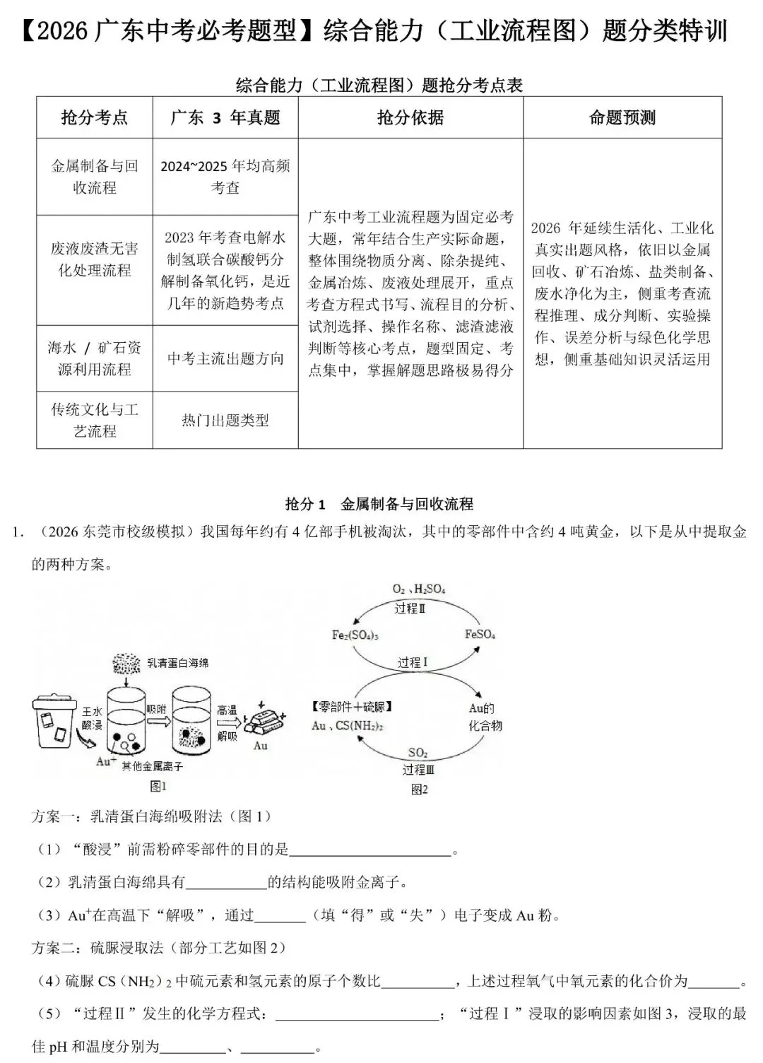 2026广东中考化学必考题型特训:综合能力(工业流程)题 第1张