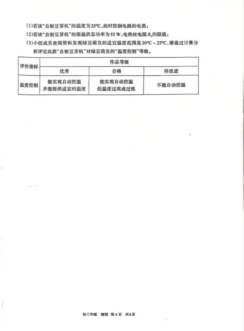 2026初三二模数理化试卷与答案 第17张