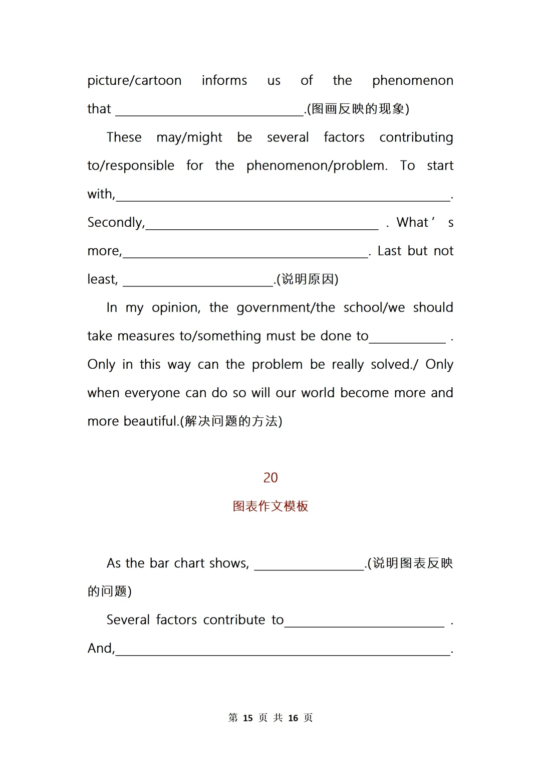 中考英语《20套》万能写作模板+作文句式训练 第15张
