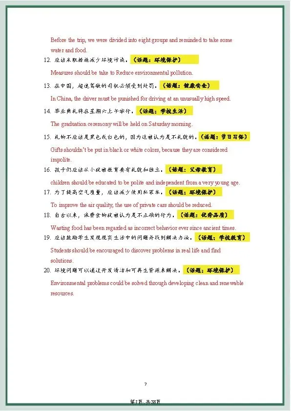 中考英语《20套》万能写作模板+作文句式训练 第23张