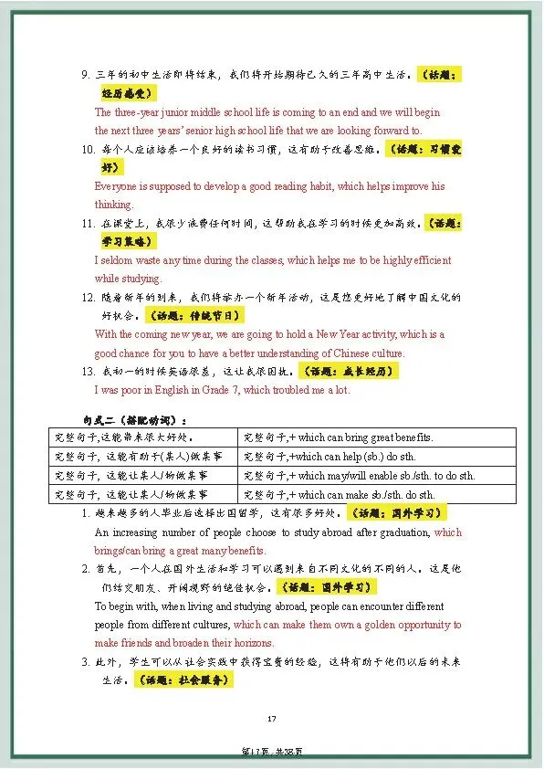中考英语《20套》万能写作模板+作文句式训练 第33张