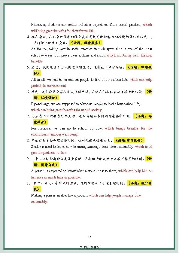 中考英语《20套》万能写作模板+作文句式训练 第34张