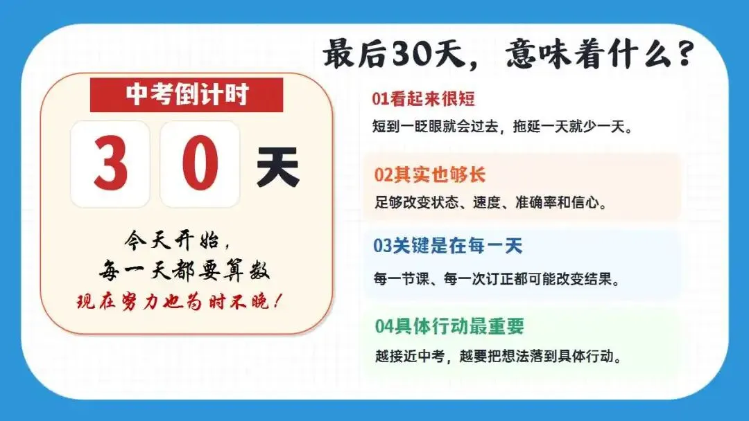 初三励志中考倒计时最后30天冲刺动员班会ppt课件(含讲稿) 第2张