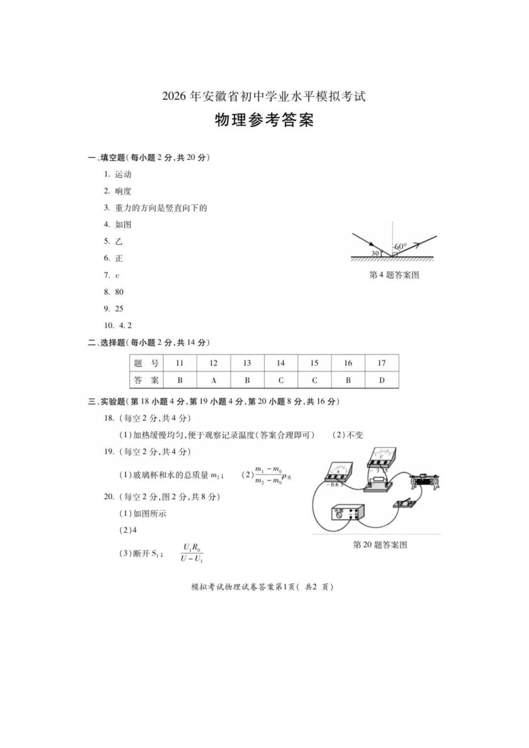 2026年安徽省初中学业水平模拟考试物理 第7张