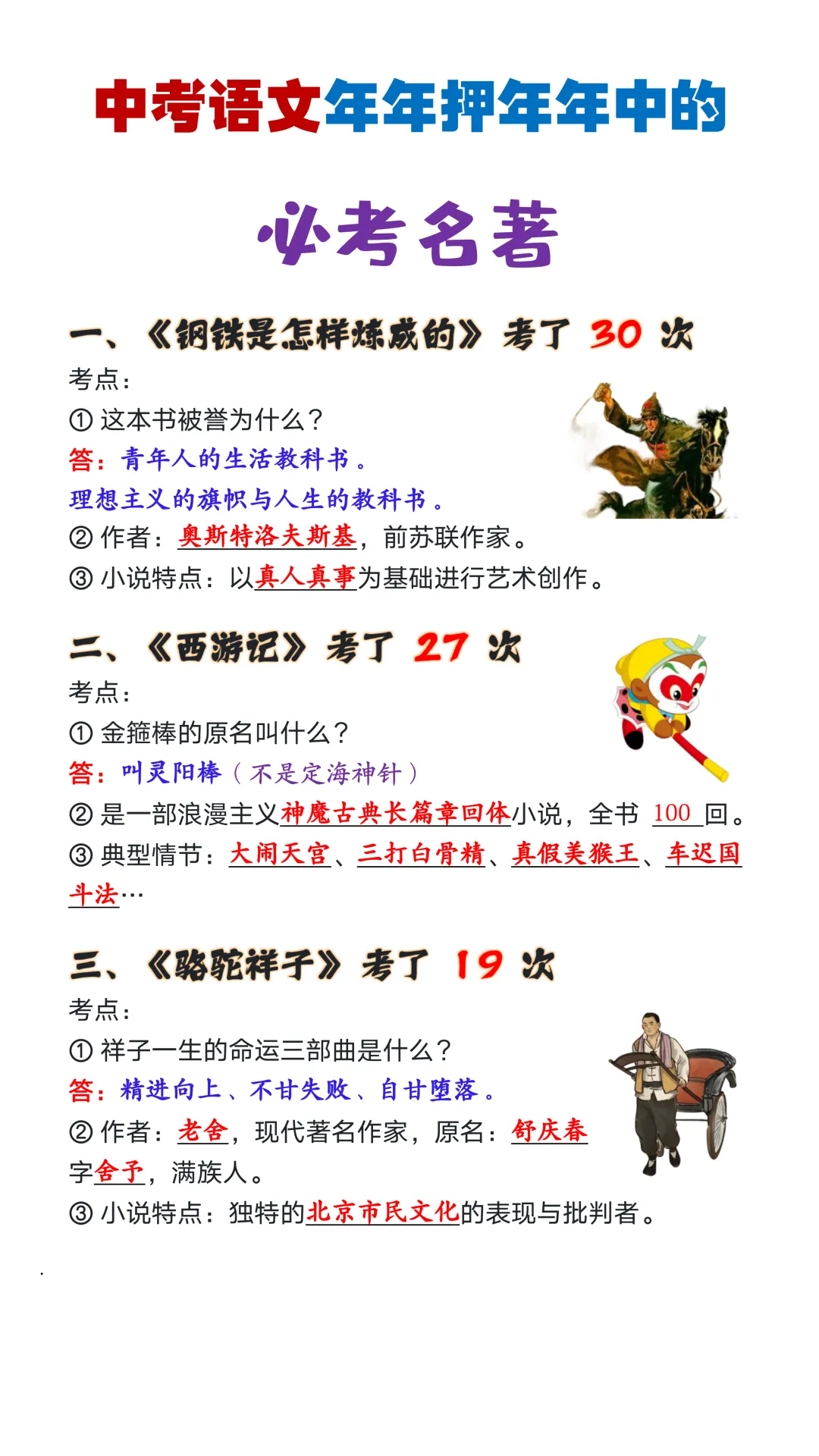 中考语文年年押年年中的必考名著,这些考点务必吃透! 第3张